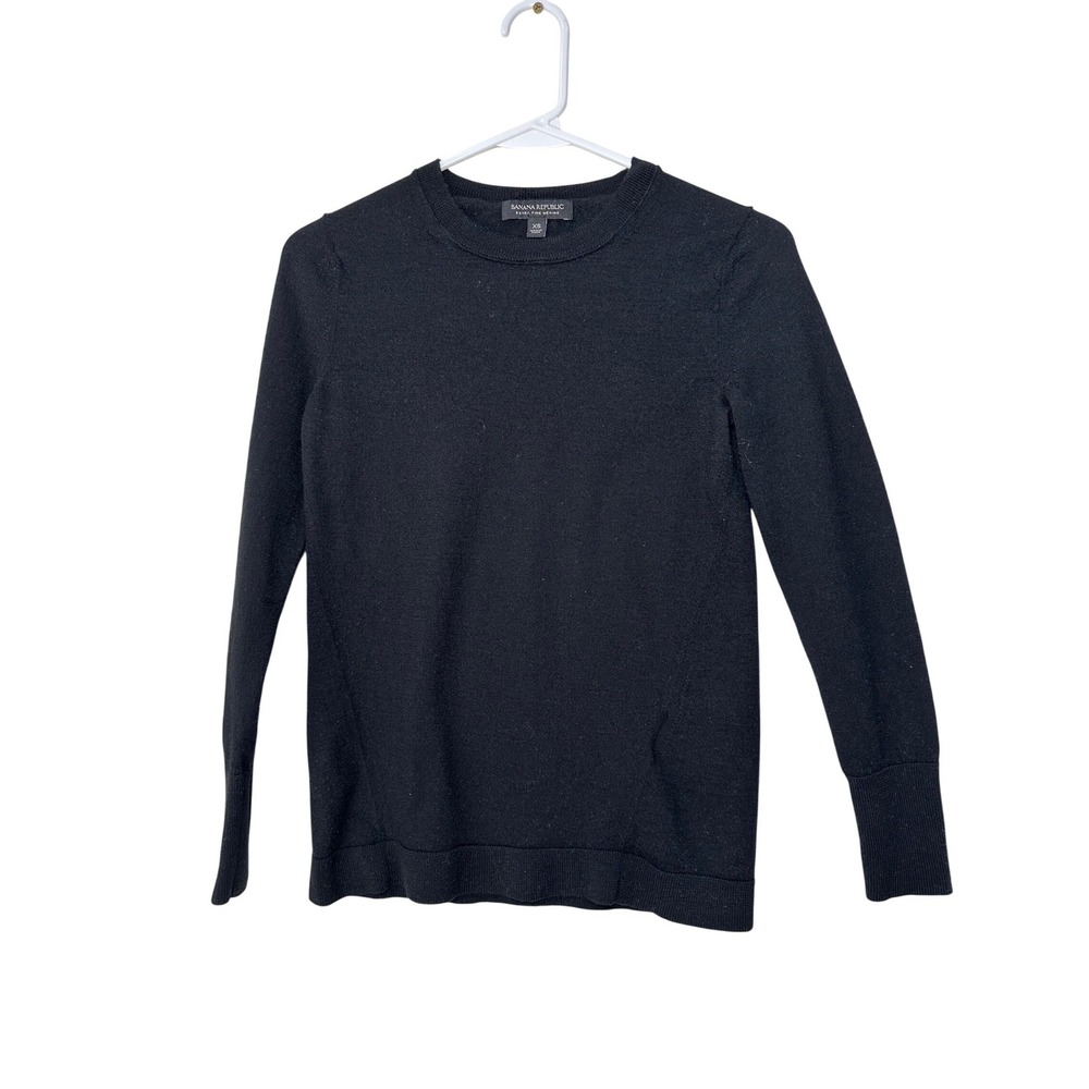 Banana Republic Extra Fine‎ Merino Wool Sweater Womens XS Black Crewneck Knit